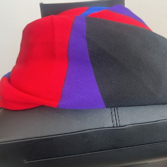 Ginnie Johansen Geometric Modern Art Bold Silk Scarf Red Blue Gold - Picture 4 of 10